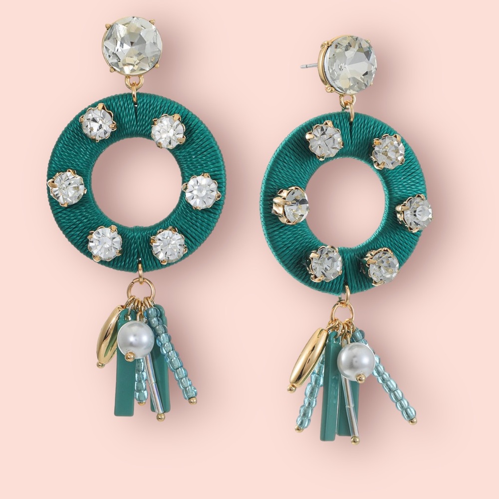 NEW! Gold-Tone Multi-Stone Thread-Wrapped Statement Earrings.
